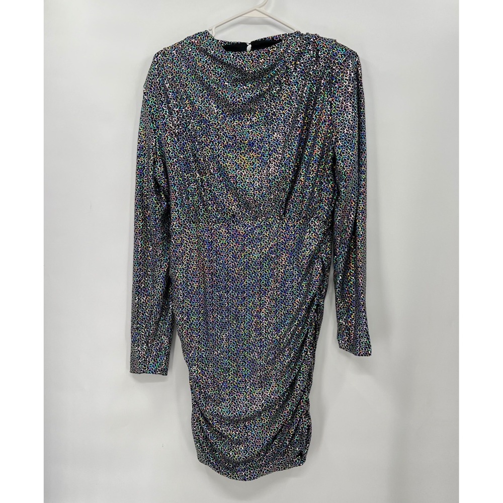 Alexia Admor Rainbow Sequin Mini Dress Long Sleeve Iridescent Keyhole Back 14